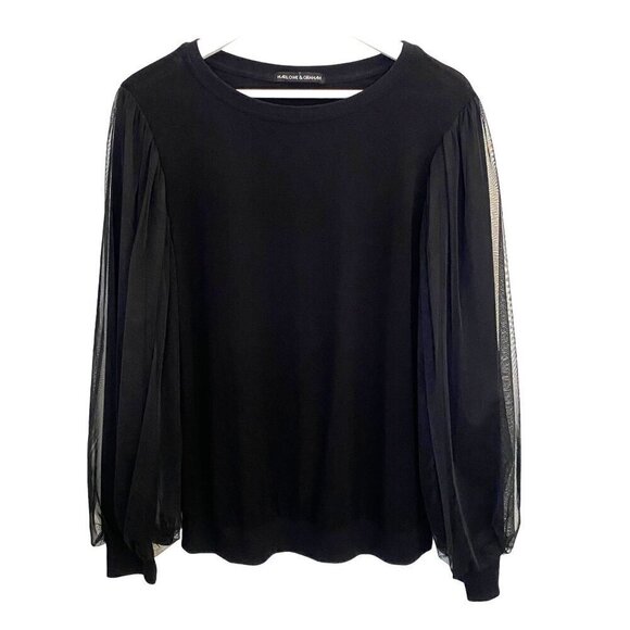 Harlowe & Graham Organza Puff Sleeve Sweatshirt Black Sz L Whimsigoth Romantic‎ - Picture 1 of 8